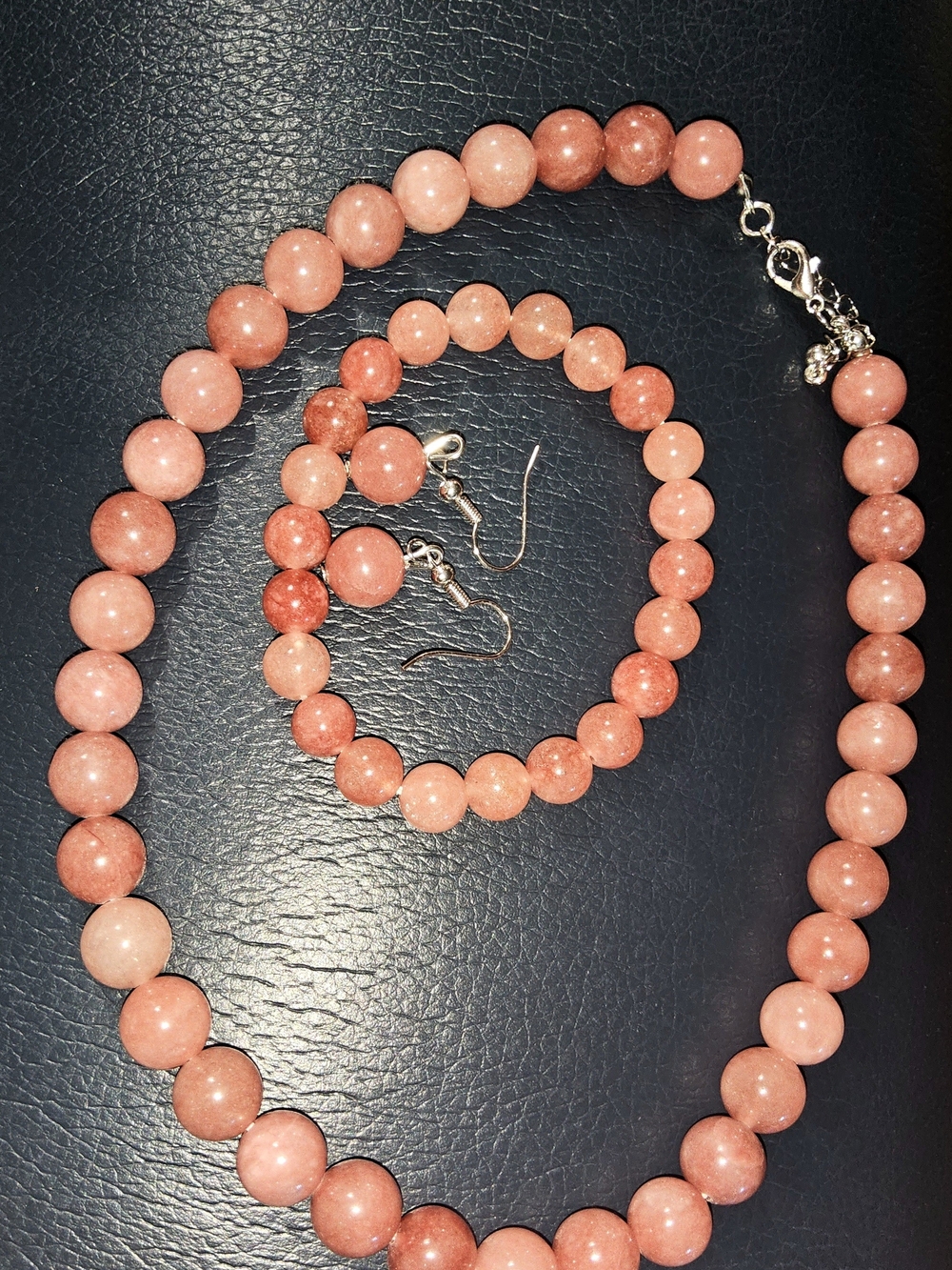 ✨ Natural Peach Aventurine Quartz Beaded 3 Pc. Jewelry Set
